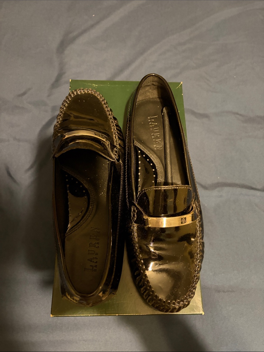 Lauren Ralph Lauren Black Patent Loafers with Gold Accent